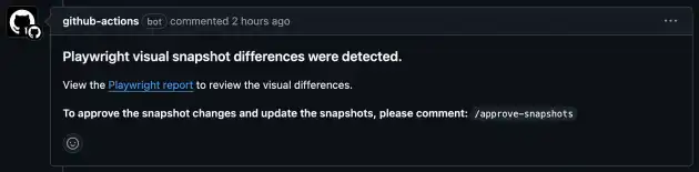 Screenshot of generated Github comment announcing snapshot differences.